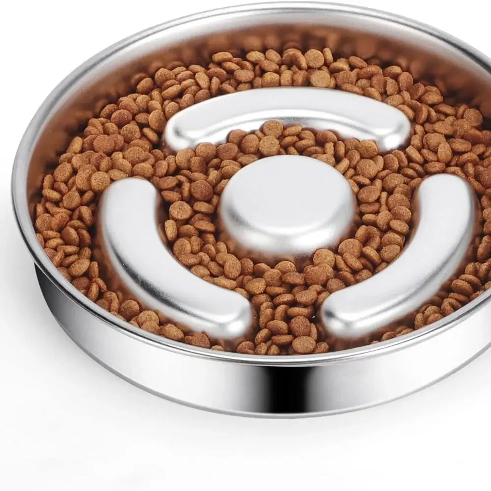 Slow Feeder Dog Bowl Stainless Steel, 2 Cups Metal Non-Slip Dog Food Bowls, Dogs